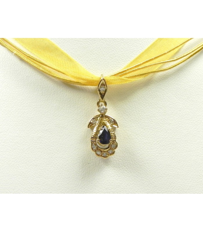 Pendentif fleur or saphir et diamants