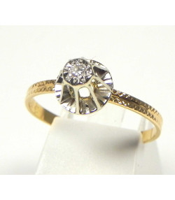 Ravissante bague ancienne solitaire diamant et or bicolore