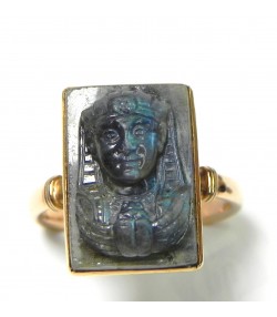 Rare bague camé de Toutankhamon en labradorite et or