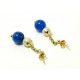 Clous d'oreilles perles de culture et d'agate bleu sur or