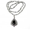 "THE 1900" SAUTOIR-PENDENTIF ARGENT ONYX MARCASSITES AMETYSTES - PROMO MOINS 10 %
