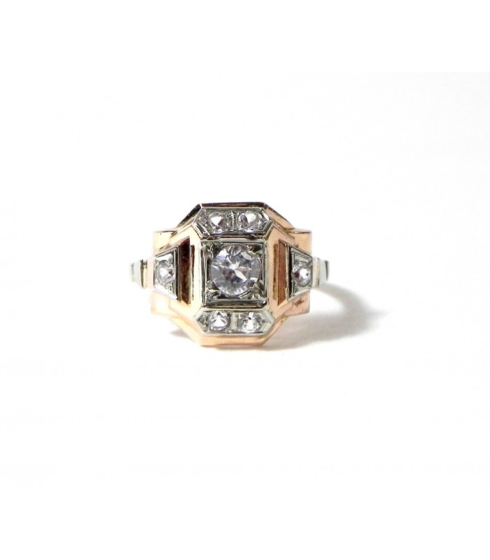 "LIBERATION" Bague or bicolore rose et blanc et pierres blanches