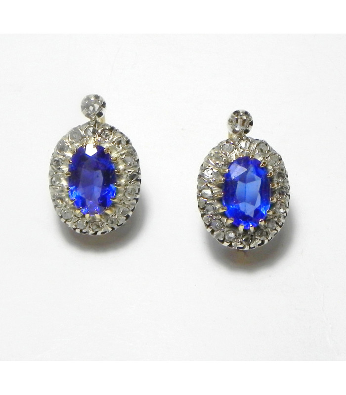 Paire de boucles d'oreilles or argent diamants, pierres 
