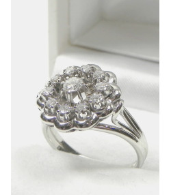 Bague ancienne marguerite or gris et diamant