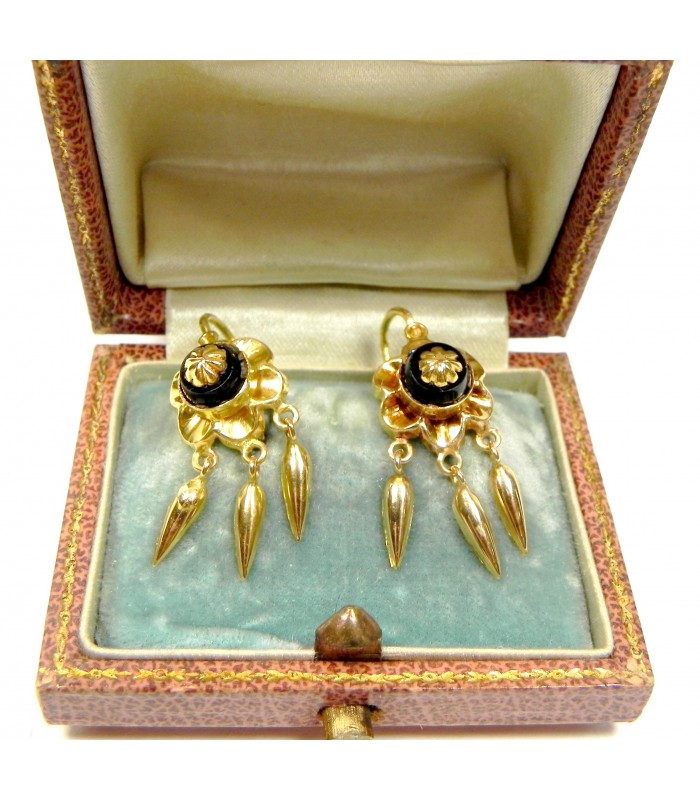 Boucle d'oreille XIXème, or et onyx