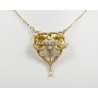 "AGENOR" Délicat ensemble collier pendentif-broche ancien, or, platine diamants et perles 7 ,3g
